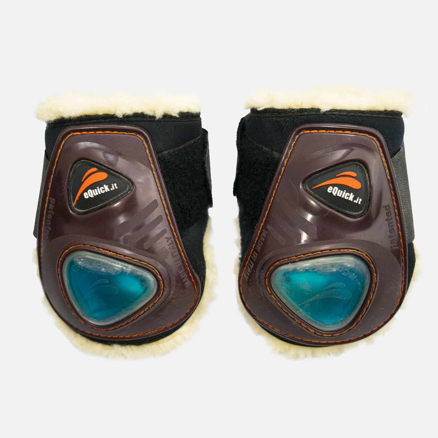 Protege-Boulet-eQuick-Mouton-Marron-Cheval-Occasion Equick - Protege-boulets Eshock Fluffy Velcro Marron – Image 1