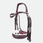 Dy'On - Bride Muserolle Large Mat Doublure Blanche Dressage Cuir Plat Marron